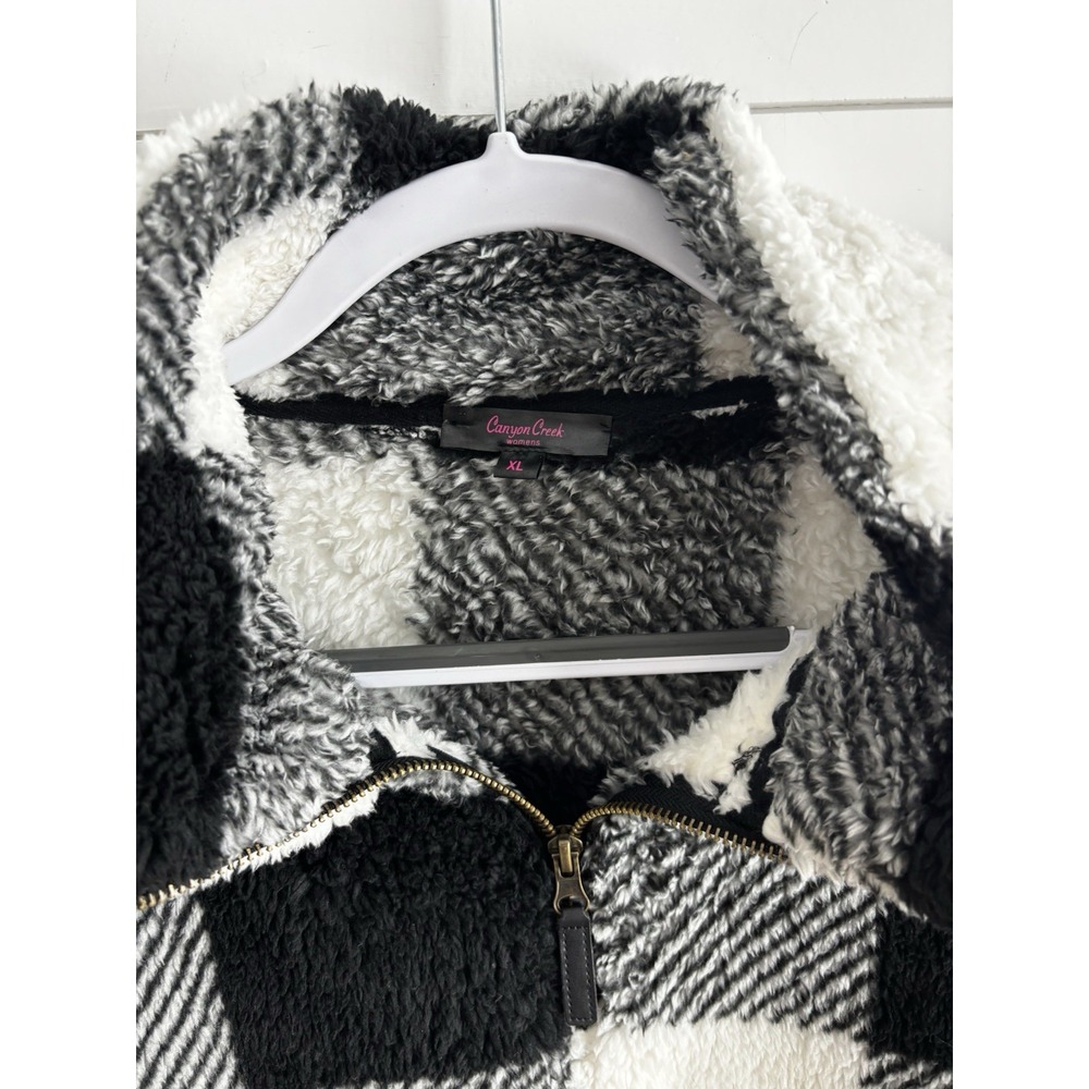 Women's Sweater Canyon Creek Black And White‎ Plaid Size XL Zip - Picture 2 of 10